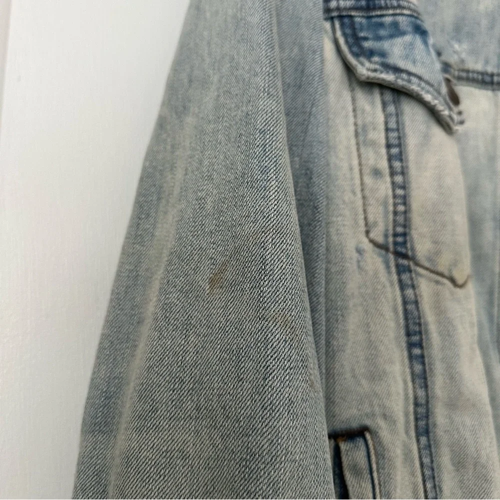 Free People Denim Trucker Jacket Button Front Womens XS Washed Blue